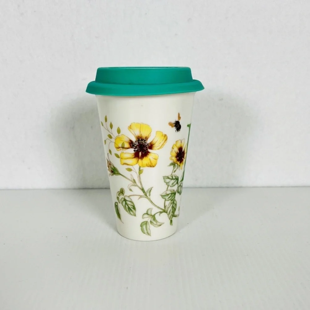 LENOX Butterfly Meadow Letter R Double Wall Thermal Ceramic Travel Tumbler Mug